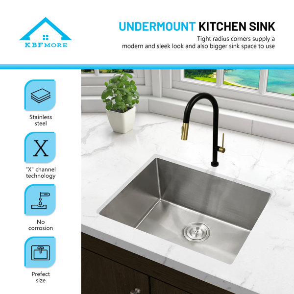 KBFmore Single Bowl Tight Radius Stainless Steel Kitchen Sink, 2 Pcs ...